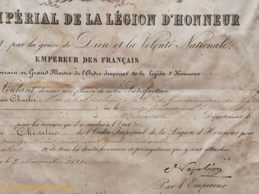 militaria medailles insignes 1861 diplome et medaille de chevalier de ordre imperial de la legion honneur