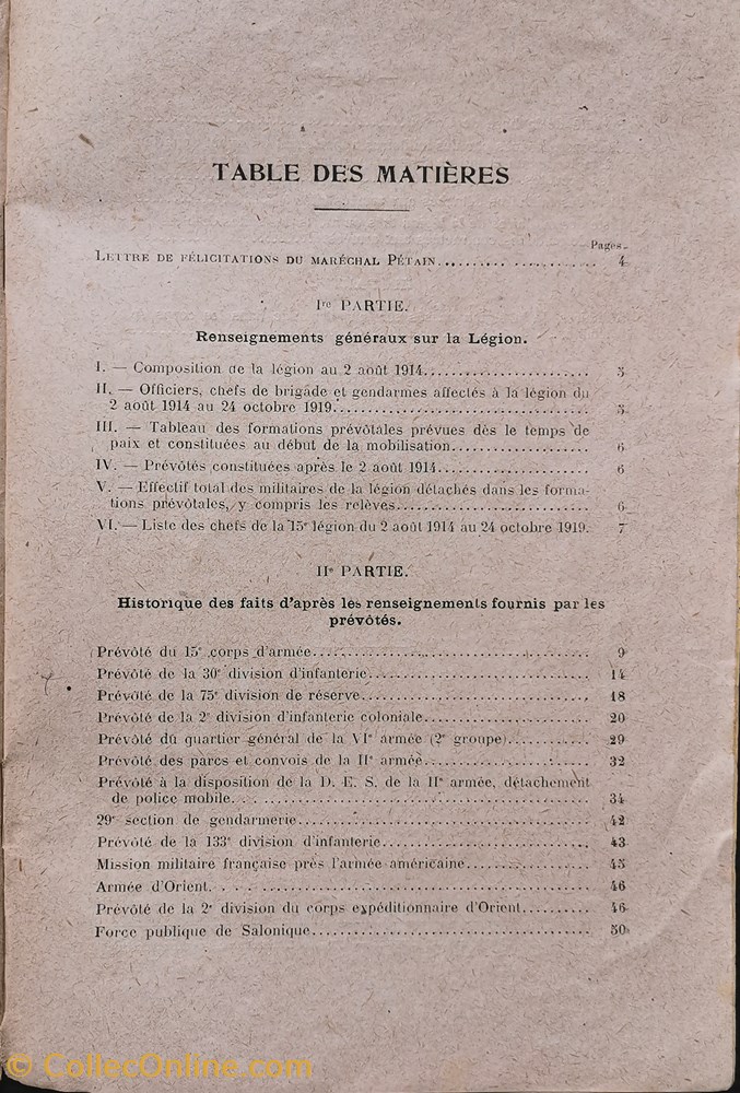 1922 Historique de la 15è Légion de Gendarmerie militaria livres revues catalogues 1922 historique de la 15e legion de gendarmerie