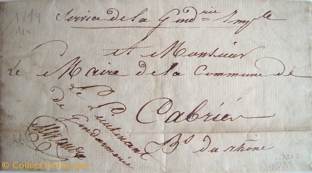 1814 AIX documents anciens marques postales 1814 aix