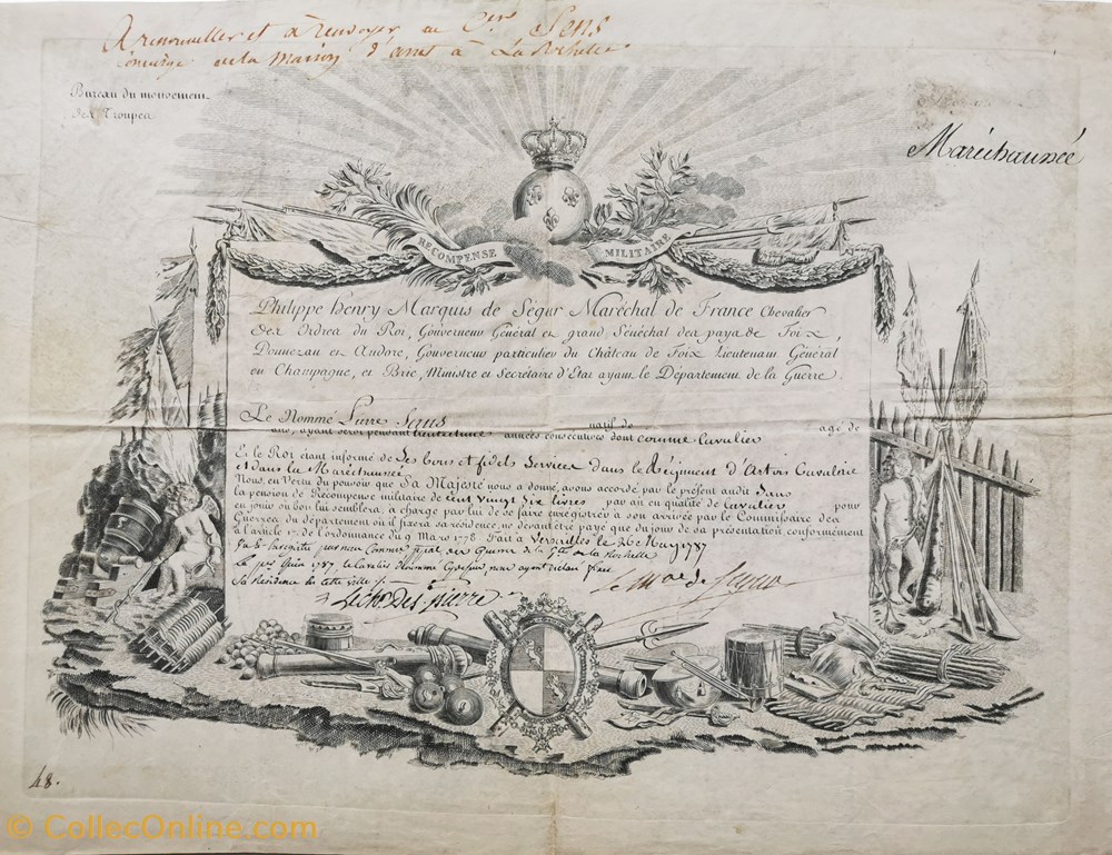 1787 récompense militaire à un Cavalier de la Maréchaussée militaria medailles insignes 1787 recompense militaire a un cavalier de la marechaussee