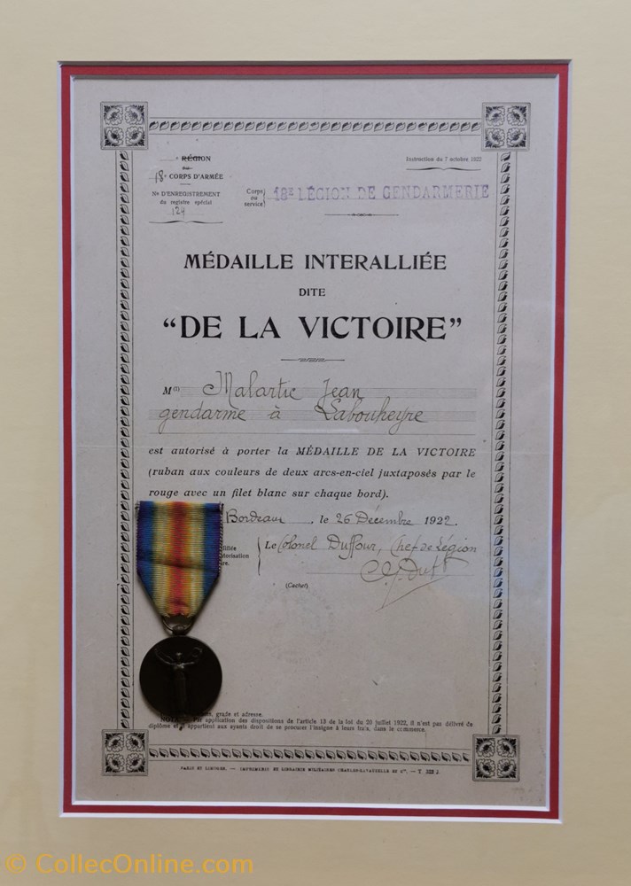 militaria medailles insignes 1922 diplome et medaille dite de la victoire