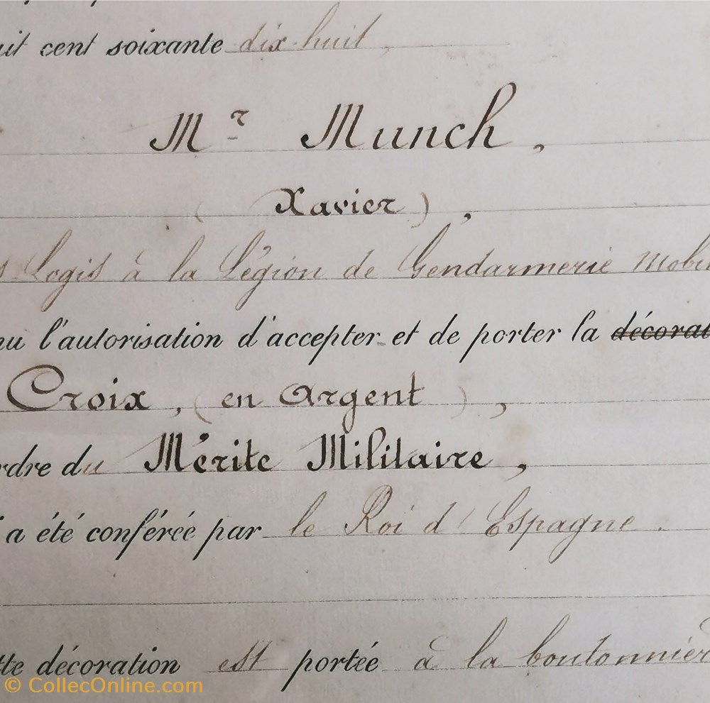 1878 Diplôme et médaille de la Croix argent de l'Ordre du Mérite Militaire d'Espagne militaria medailles insignes 1878 diplome et medaille de la croix argent de ordre du merite militaire espagne