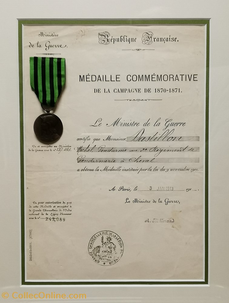 militaria medailles insignes 1913 diplome et medaille commemorative de la campagne de 1870 1871