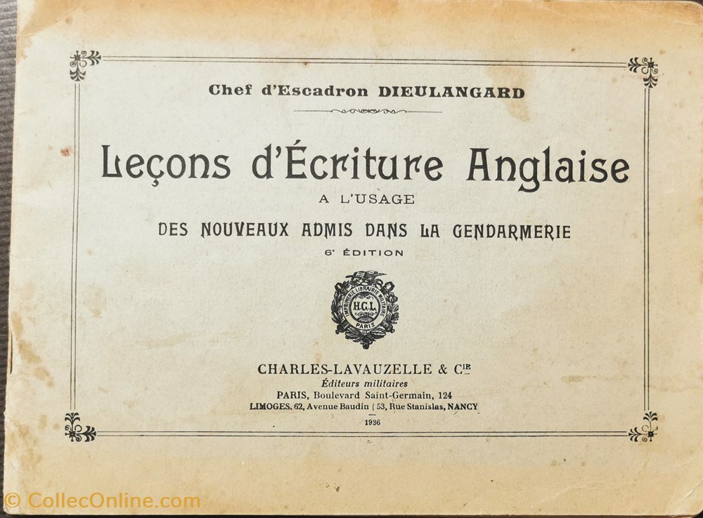 militaria livres revues catalogues 1936 lecons ecriture anglaise a usage des nouveaux admis dans la gendarmerie