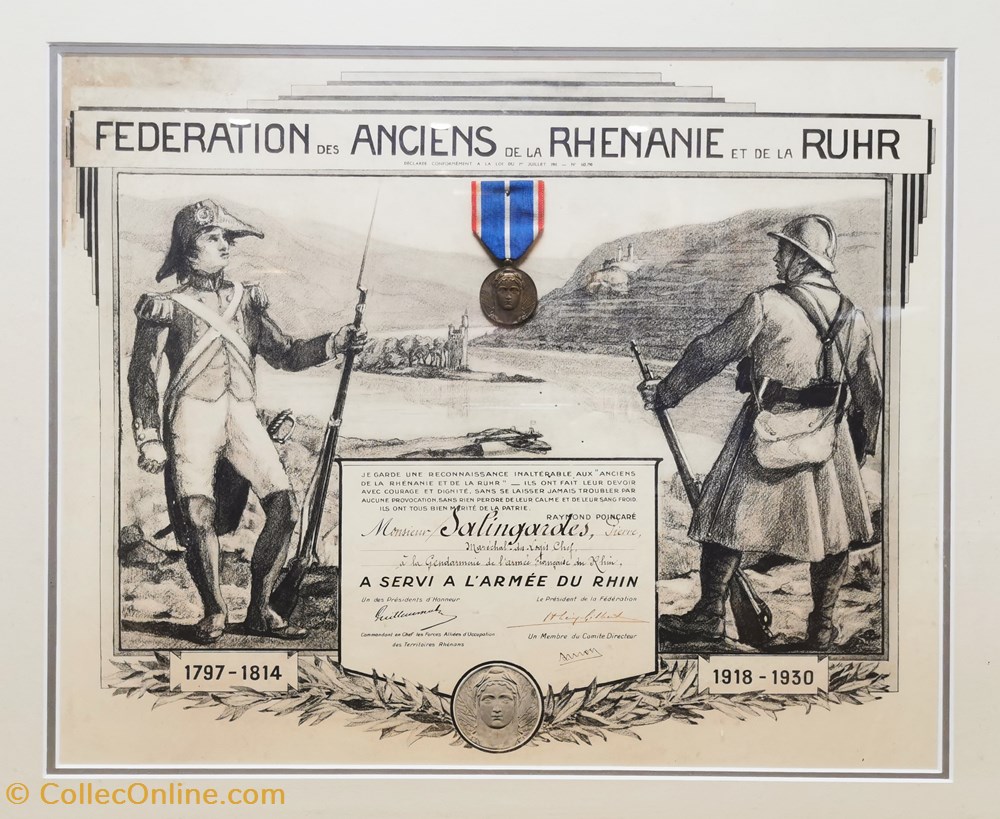 1930 Diplôme et Médaille des Anciens de la Rhénanie et de la Ruhr militaria medailles insignes 1930 diplome et medaille des anciens de la rhenanie et de la ruhr