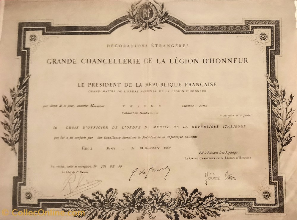 militaria medailles insignes 1959 diplome d officier de ordre du merite de la republique italienne