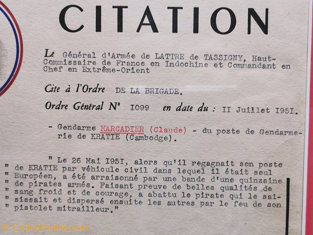1951 Diplôme et Croix de Guerre des Théâtres des Opérations Extérieurs avec Etoile d'Argent militaria medailles insignes 1951 diplome et croix de guerre des theatres des operations exterieurs avec etoile argent