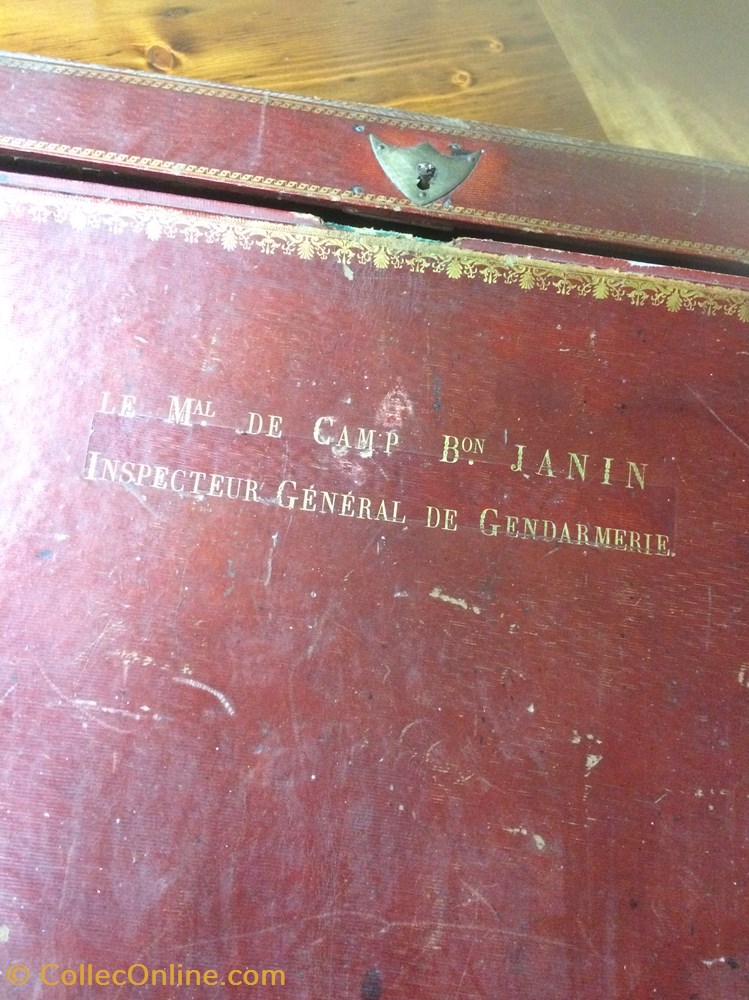 militaria police gendarmerie 1817 grand portefeuille de correspondance en marocain rouge et vert du baron janin