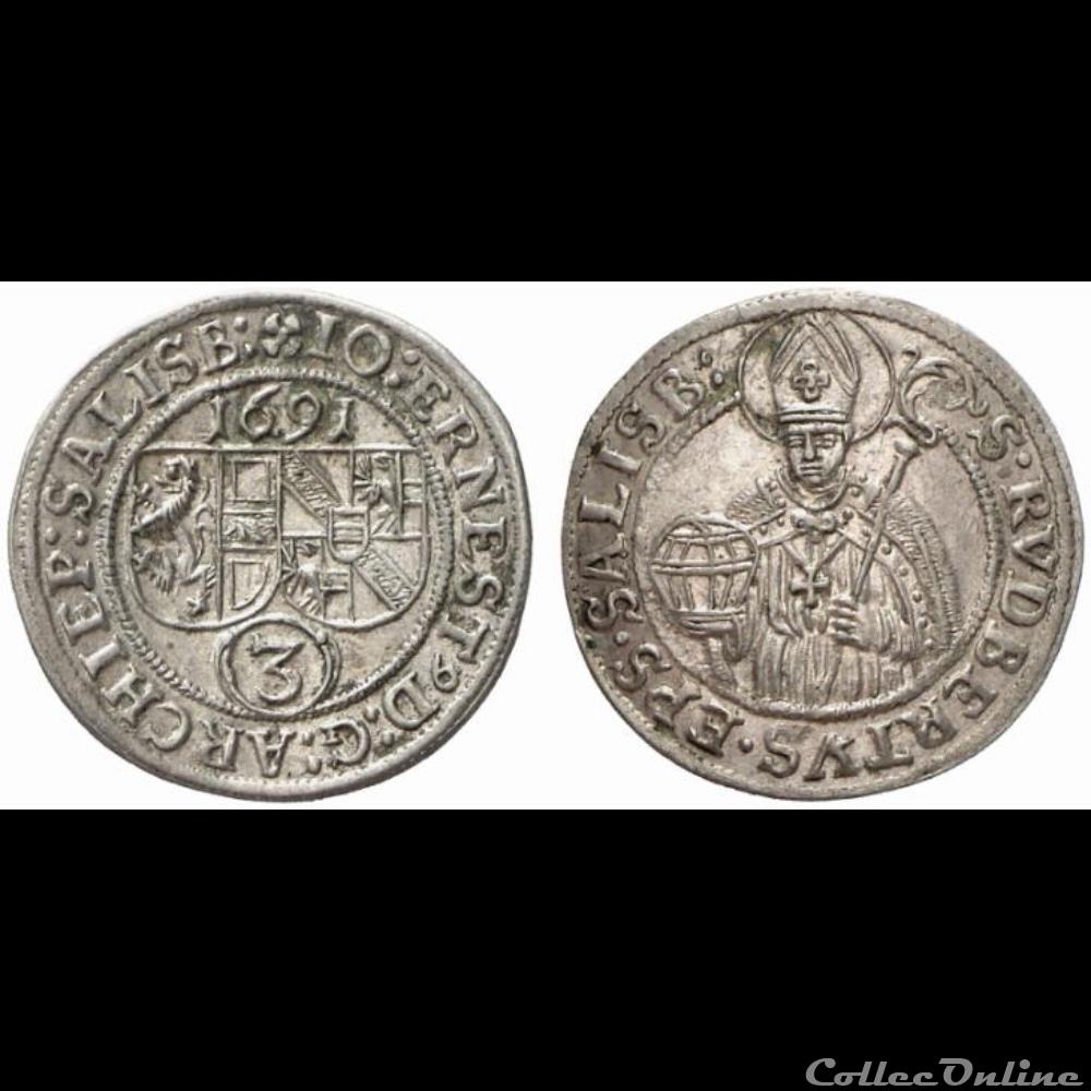 3 kreuzer Johann Ernst von Thun 1689 3 monnaie monde autriche 3 kreuzer johann ernst von thun 1689