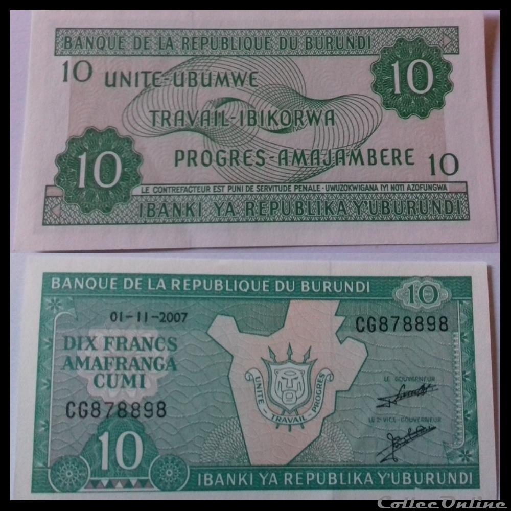 10 Francs 2007 - Carte du Burundi billet afrique 10 francs 2007 carte du burundi