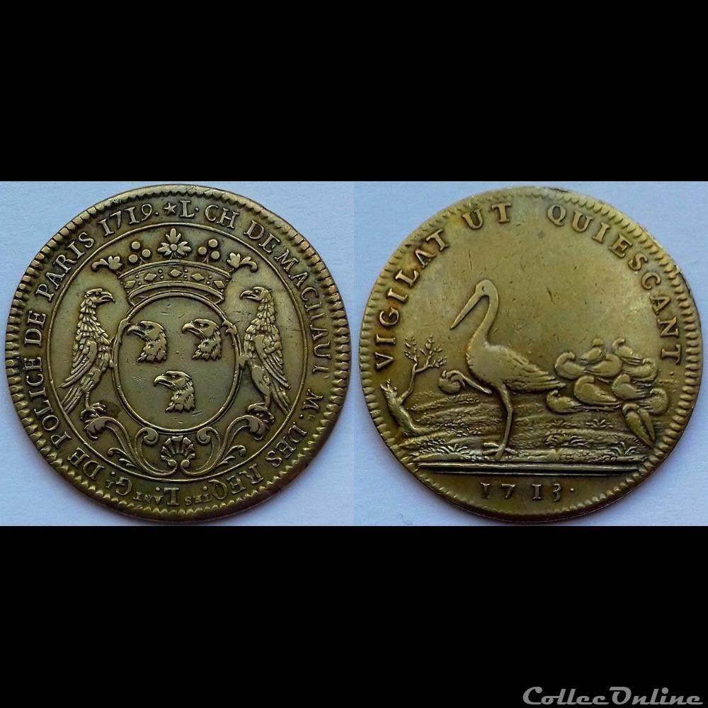 Jeton de Police Louis-Charles de Machault, Lieutenant Général de Police 1719 monnaie mereaux france jeton de police louis charles de machault lieutenant general de police 1719