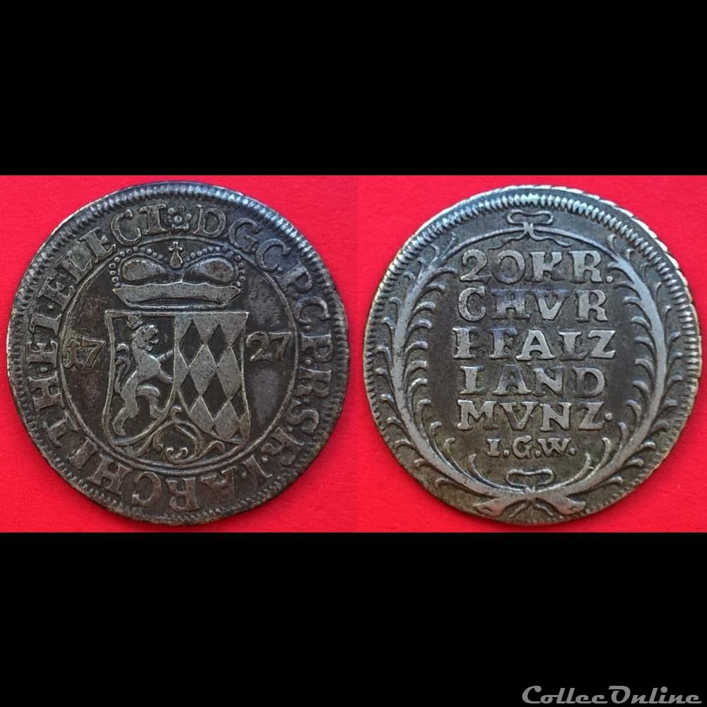 20 Kreuzer Électorat Palatin 1727 monnaie monde suisse 20 kreuzer electorat palatin 1727