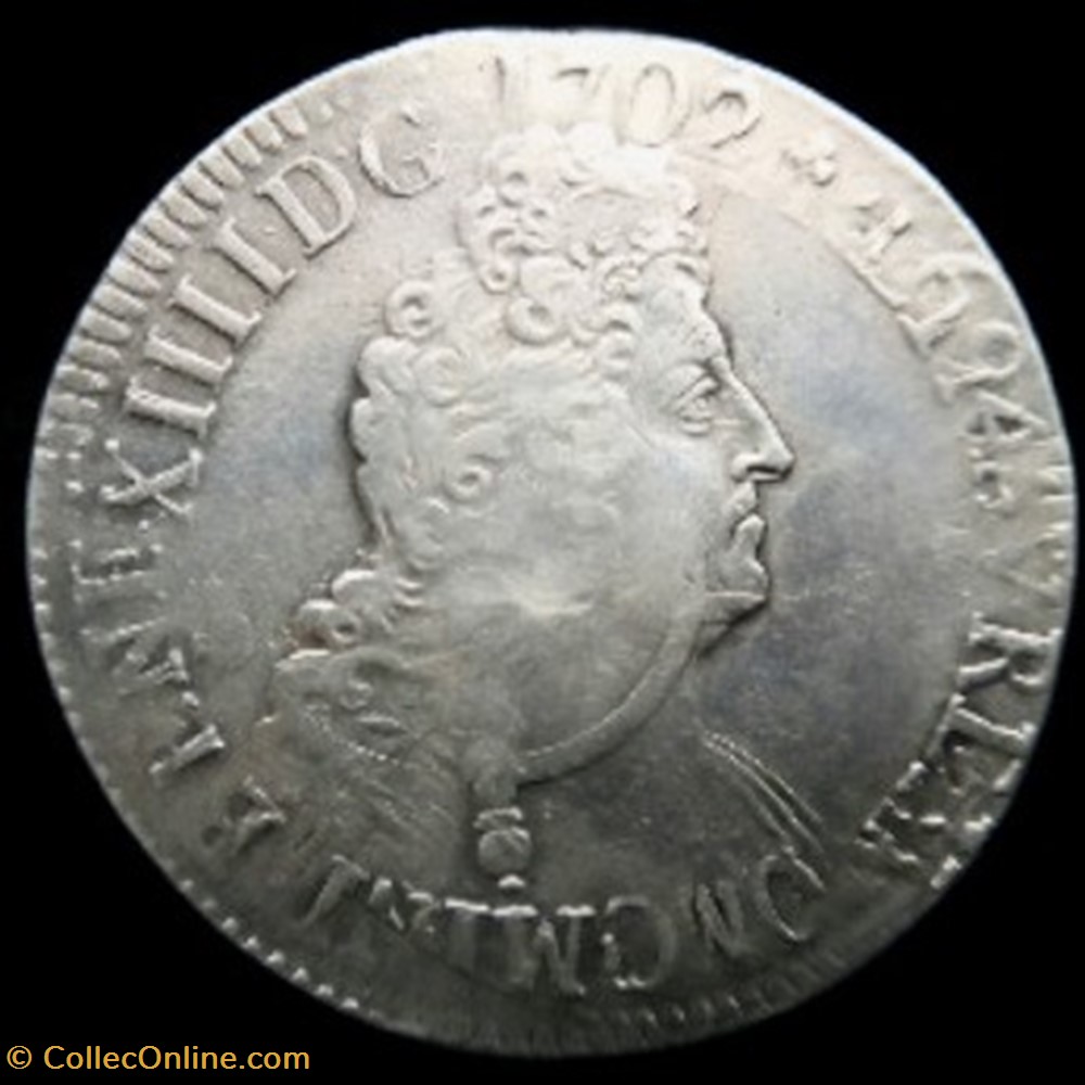 Ecu aux 8 L Louis XIV 1702/1694( 2 ème réformation) monnaies europe medievale france royales ecu aux 8 l louis xiv 1702 1694 2 eme reformation