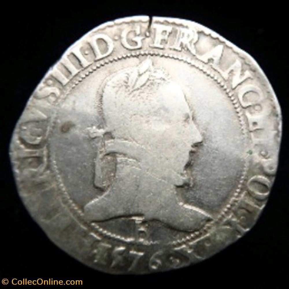Franc d'argent Henri III Angers 1576 monnaies europe medievale france royales franc argent henri iii angers 1576