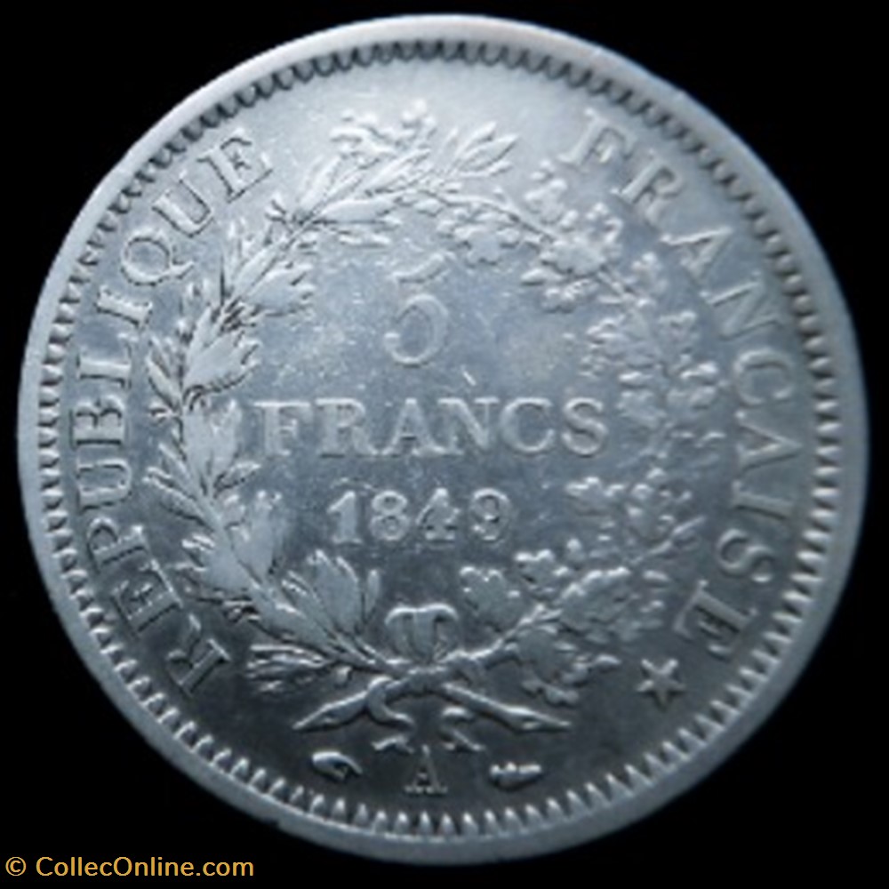 monnaies monde france 5 francs argent hercule 2 eme republique 1849 paris