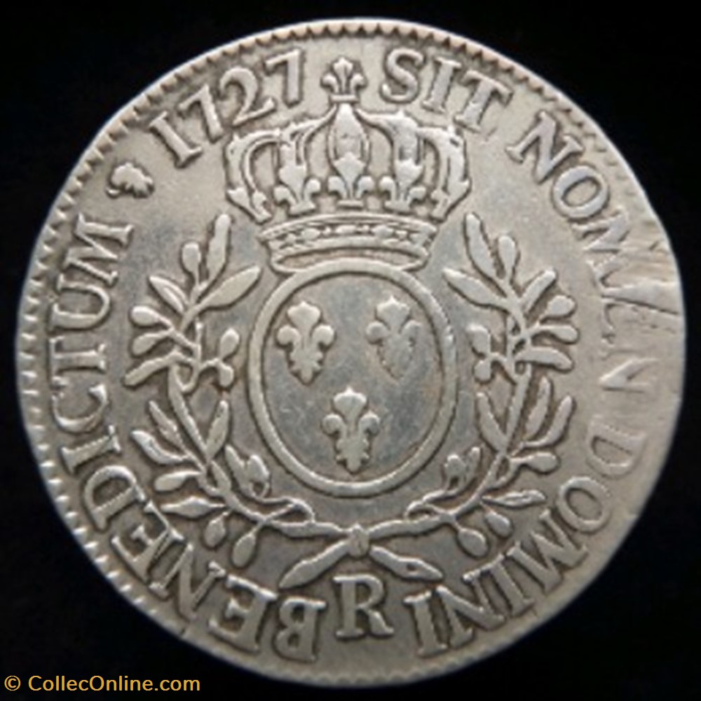 monnaies europe medievale france royales ecu aux lauriers louis xv orleans 1727