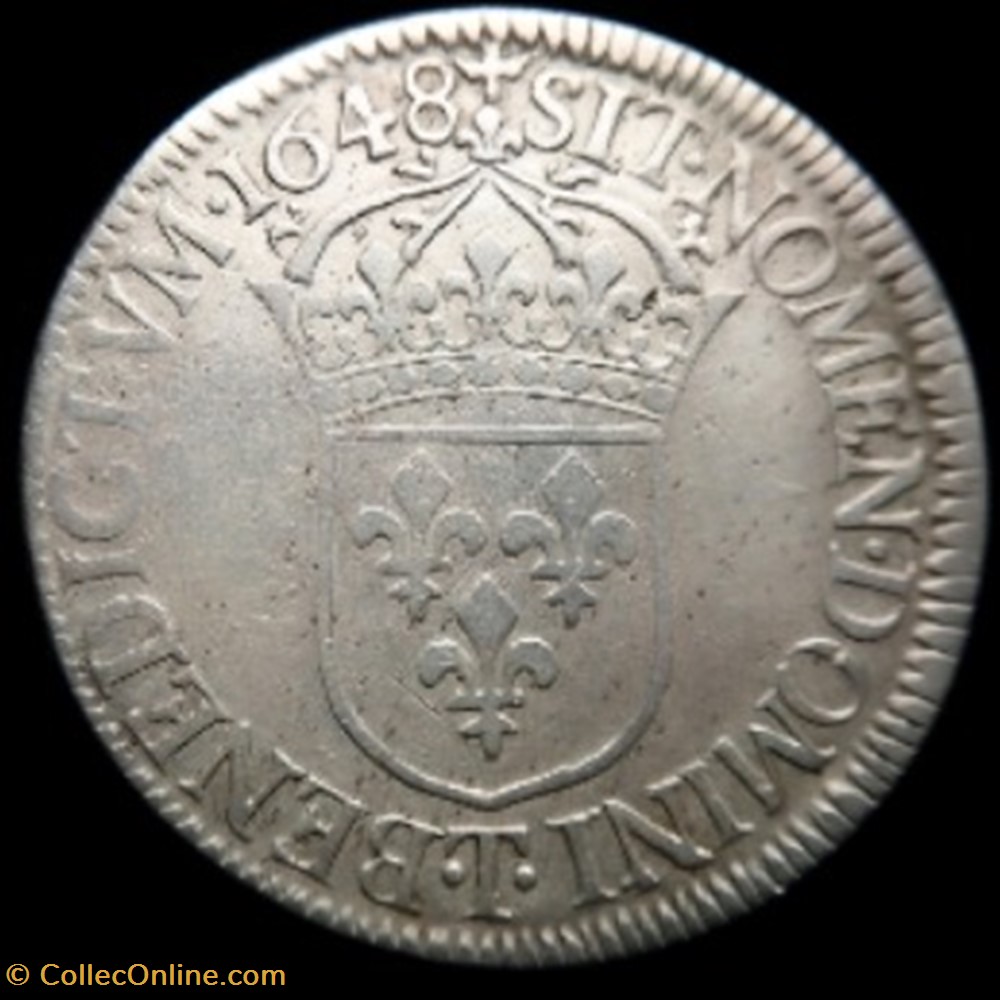 Ecu à la mèche longue Louis XIV Nantes 1648 monnaies europe medievale france royales ecu a la meche longue louis xiv nantes 1648