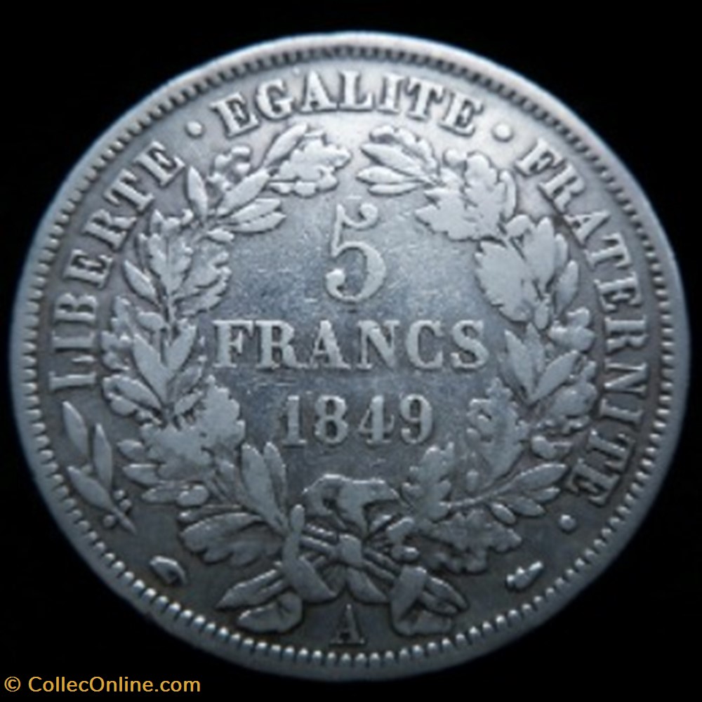 monnaies monde france 5 francs argent ceres 2 eme republique 1849 paris