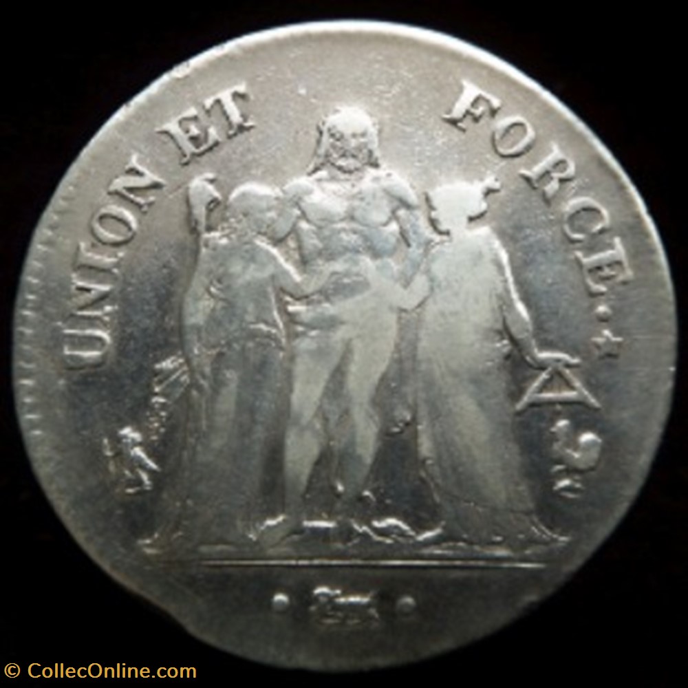 5 francs argent Directoire , Union et Force , Paris l'an 8 (1799) monnaies monde france 5 francs argent directoire union et force paris an 8 1799