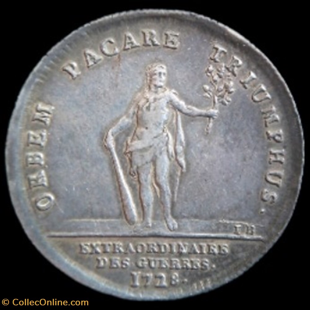 Jeton d' argent de Louis XV , Extraordinaire des guerres 1728 monnaies paranumismatique jetons poids jeton argent de louis xv extraordinaire des guerres 1728