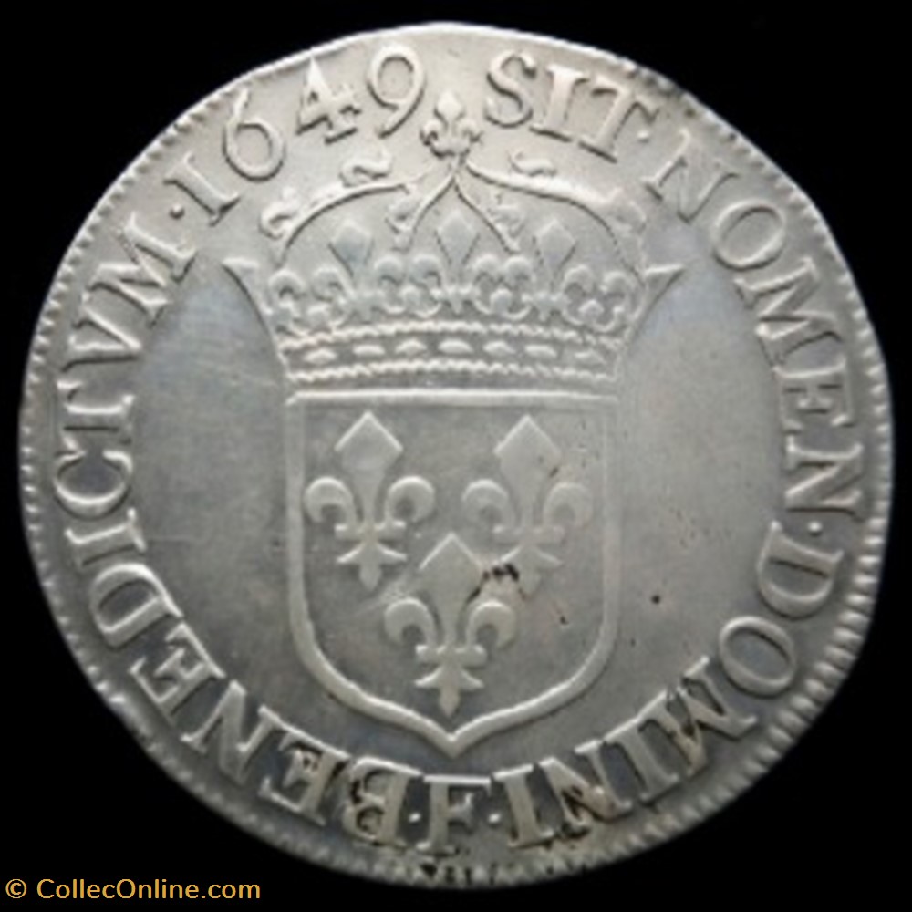 Demi Ecu à la mèche longue Louis XIV Angers 1649 monnaies europe medievale france royales demi ecu a la meche longue louis xiv angers 1649