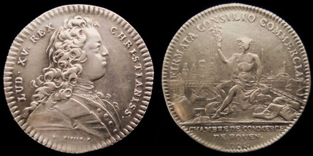 Jeton d'argent Louis XV , chambre de commerce de Rouen 1721 monnaies paranumismatique jetons poids jeton argent louis xv chambre de commerce de rouen 1721