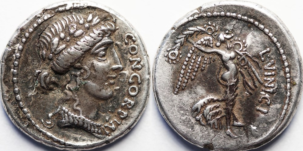 munzen antike bis romische imperial und republik crawford 436 1var l vinici l vinicius denarius fourree