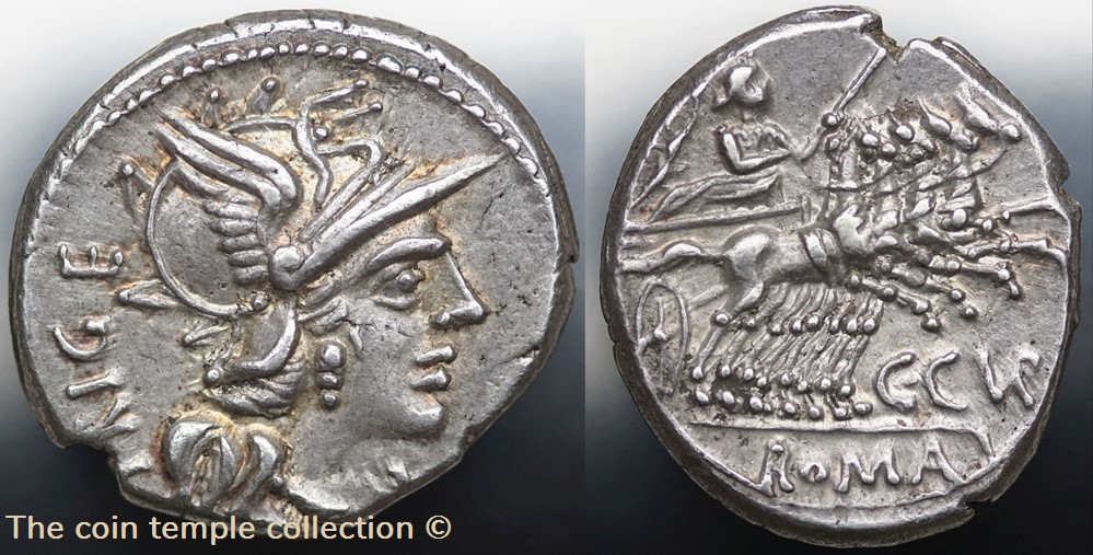 Crawford 223/1, C.CVR TRIGE (C. Curiatus Trigeminus), Denar, 142, Rom munzen antike bis romische imperial und republik crawford 223 1 c cvr trige c curiatus trigeminus denar 142 rom