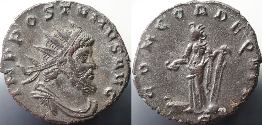 Antoninian Aureolus for Postumus RIC V.4 #447(C1) munzen antike bis romische imperial und republik antoninian aureolus for postumus ric v 4 447 c1