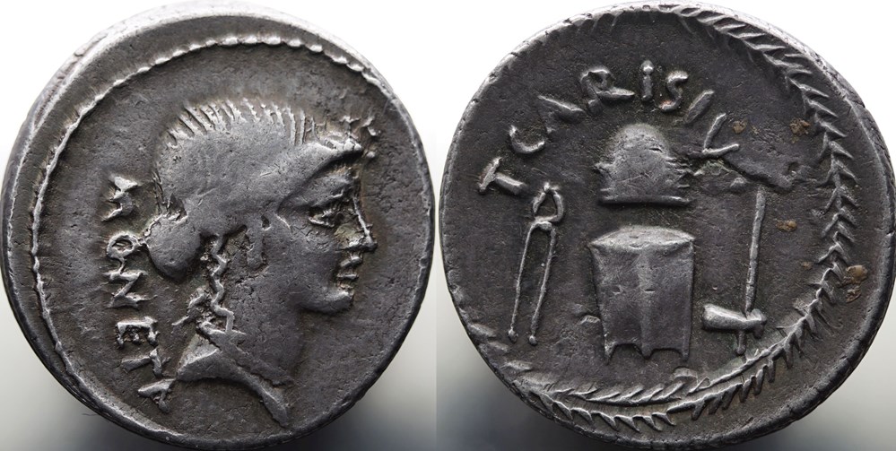 Crawford 464/2 T. CARISIVS IIIVIR (T. Carisius), Denar, 46 BC munzen antike bis romische imperial und republik crawford 464 2 t carisivs iiivir t carisius denar 46 bc