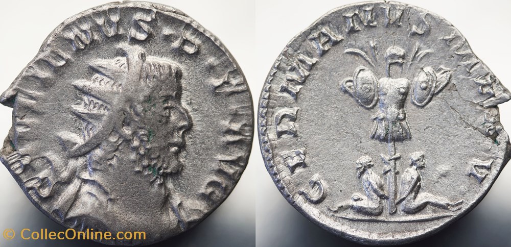Gallienus, Göbl 872n Var: GERMANVS(sic!) MAX V (R5) munzen antike bis romische imperial und republik gallienus gobl 872n var germanvs sic max v r5