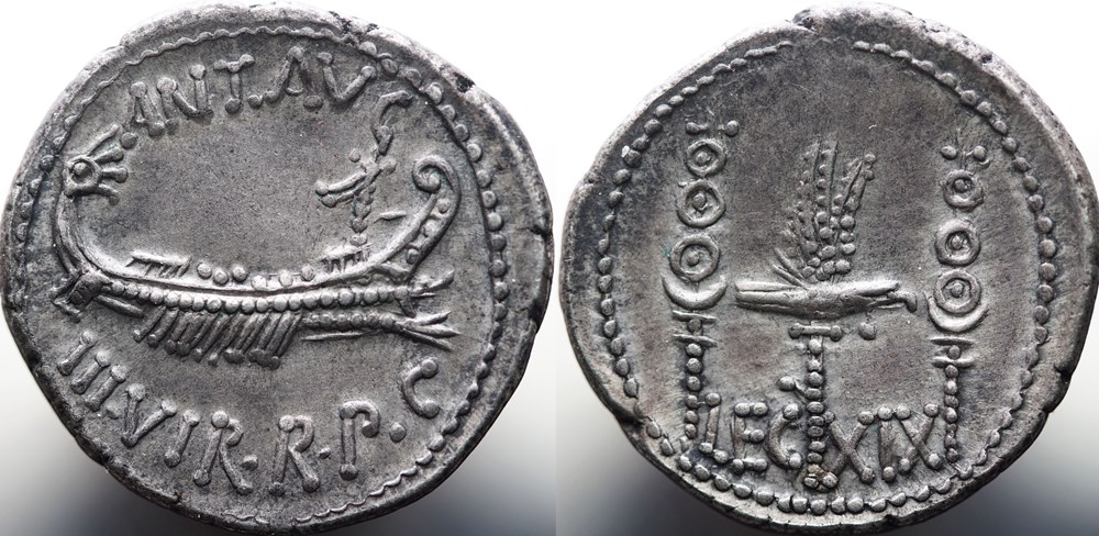 Crawford 544/35 ANT.AVG.IIIVIR R.P.C (M. Antonius) munzen antike bis romische imperial und republik crawford 544 35 ant avg iiivir r p c m antonius