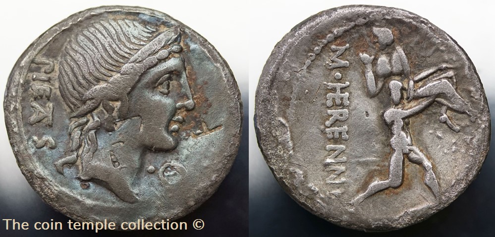 Crawford 308/1 M. HERENNI (M.Herennius) Denarius *SOLD* munzen antike bis romische imperial und republik crawford 308 1 m herenni m herennius denarius sold