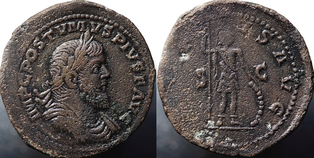 Postumus Sestertius, Bastin 50, RIC V.4 #138 (R5) munzen antike bis romische imperial und republik postumus sestertius bastin 50 ric v 4 138 r5