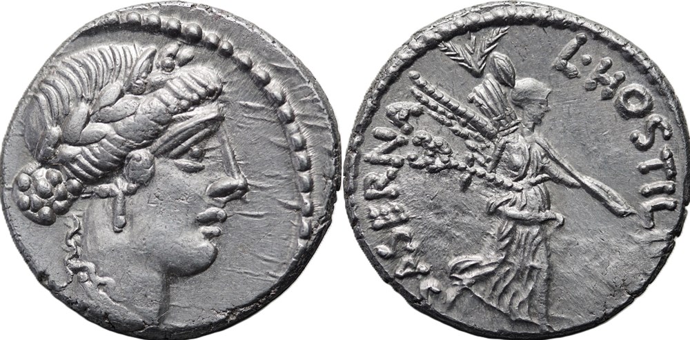 Crawford 448/1a L. HOSTILIVS SASERNA (L. Hostilius Saserna), Denar munzen antike bis romische imperial und republik crawford 448 1a l hostilivs saserna l hostilius saserna denar