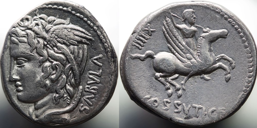 Crawford 395/1, L.COSSVTI C.F.SABVLA (L. Cossutius C. f. Sabula) Denar 74, Rom munzen antike bis romische imperial und republik crawford 395 1 l cossvti c f sabvla l cossutius c f sabula denar 74 rom