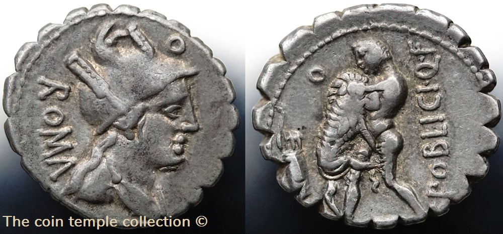 munzen antike vor j bi nach romische republikanische imperial crawford 380 1 c poblici q f c poblicius q f denar serratus
