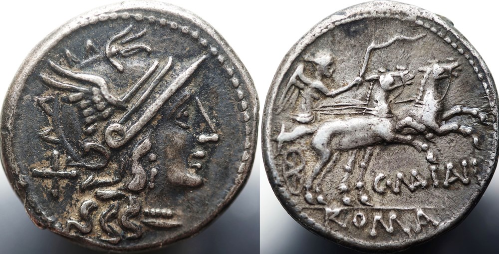 munzen antike bis romische imperial und republik crawford 203 1 c maiani c maianius denar 153 rome
