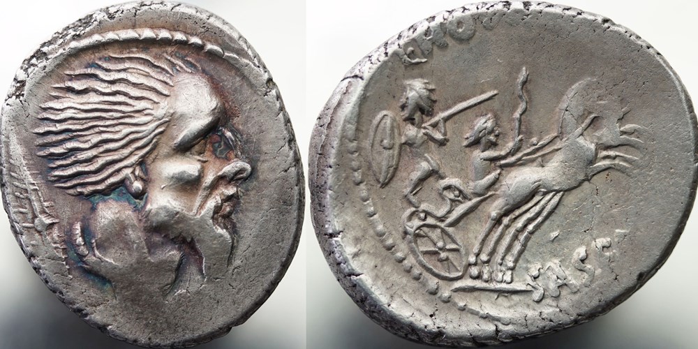 Crawford 448/2a L. HOSTILIVS SASERNA (L. Hostilius Saserna), Denar munzen antike bis romische imperial und republik crawford 448 2a l hostilivs saserna l hostilius saserna denar