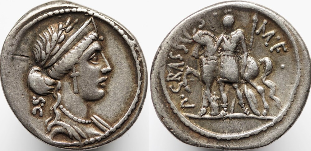 Crawford 430/1 P.CRASSVS M.F.(P. Licinius Crassus M.f.), Denarius munzen antike bis romische imperial und republik crawford 430 1 p crassvs m f p licinius crassus m f denarius