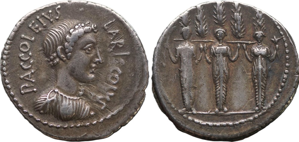 Crawford 486/1 P.ACCOLEIVS LARISCOLVS (P. Accoleius Lariscolus) Denarius, 43 B.C. Rom munzen antike bis romische imperial und republik crawford 486 1 p accoleivs lariscolvs p accoleius lariscolus denarius 43 b c rom