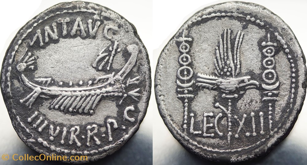 munzen antike bis romische imperial und republik crawford 544 26 ant avg iiivir r p c m antonius