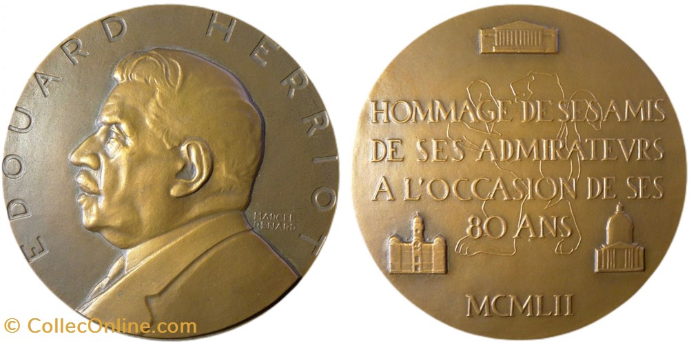 Edouard Herriot pour ses 80 ans par Marcel Renard, 1952 medailles edouard herriot pour ses 80 ans par marcel renard 1952