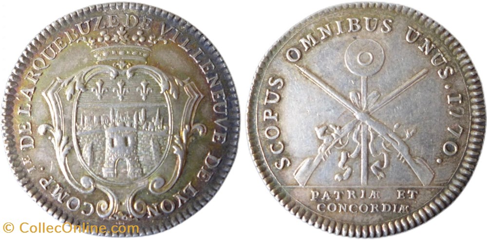 Arquebuse de Villeneuve le Plat, 1770 monnaies jetons mereaux arquebuse de villeneuve le plat 1770