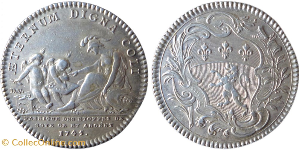 Fabricants d'étoffes d'or, d'argent et de soie, 1745 monnaies jetons mereaux fabricants etoffes or argent et de soie 1745