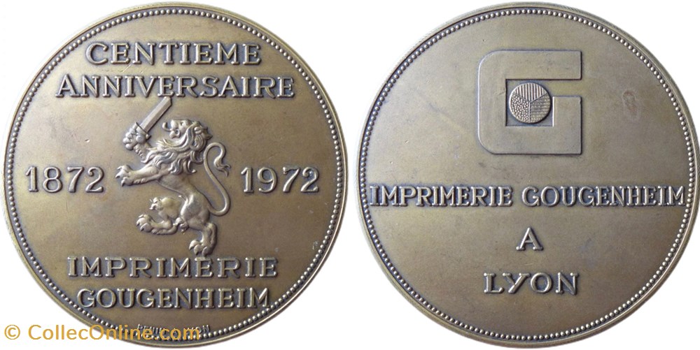 medailles imprimerie gougenhein centieme anniversaire 1972
