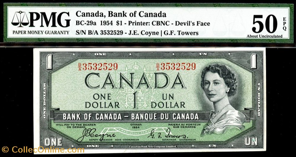 billet de 1 dollars 1954 billets amerique du nord canada billet de 1 dollars 1954