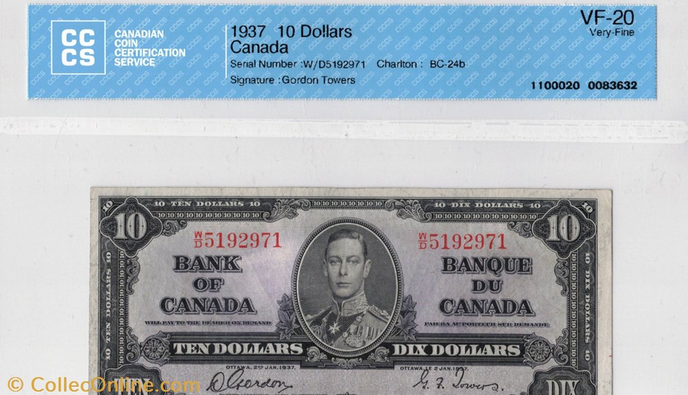 billets de 10 dollars 1937 amerique du nord canadum billets de 10 dollars 1937