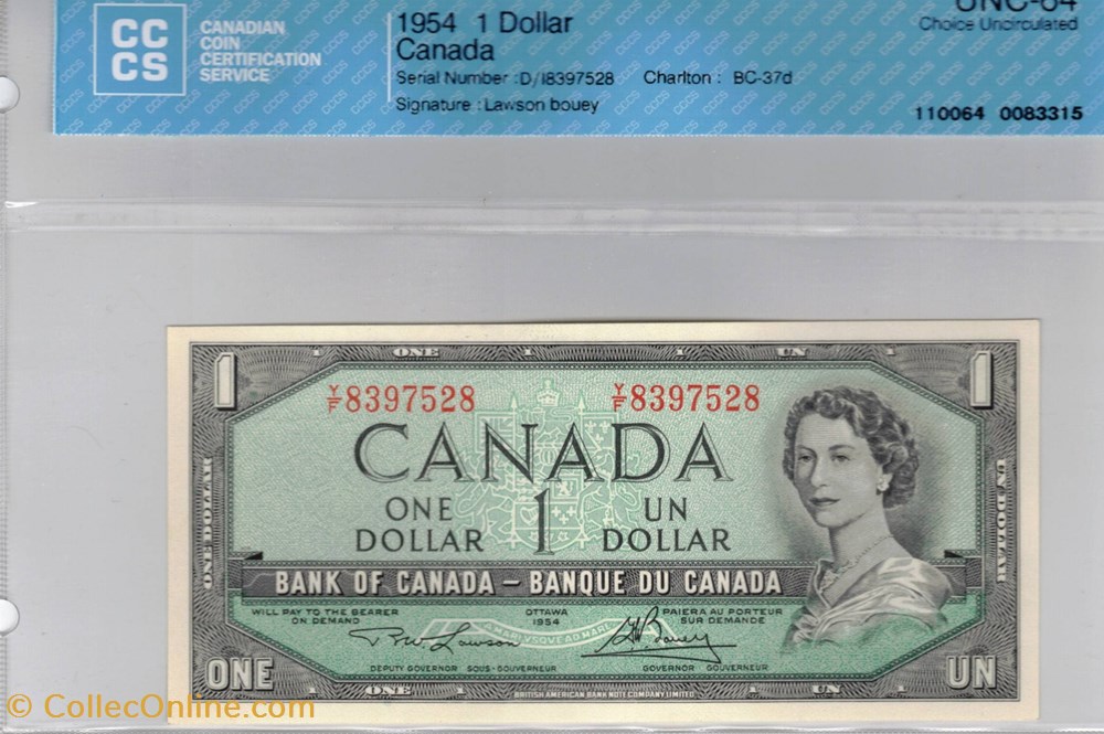 billet de 1 dollar 1954 amerique du nord canadum billet de 1 dollar 1954