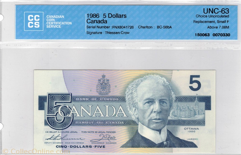 5 dollars1986 billet amerique du nord canadum 5 dollars1986